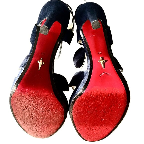 Cesare Paciotti Navy Suede Cutout Stiletto Sandalas Italy Size 38